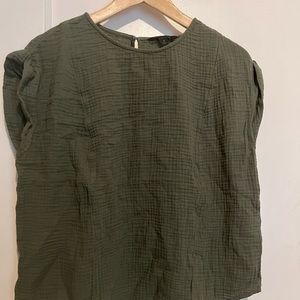 Green waffled cotton blouse
